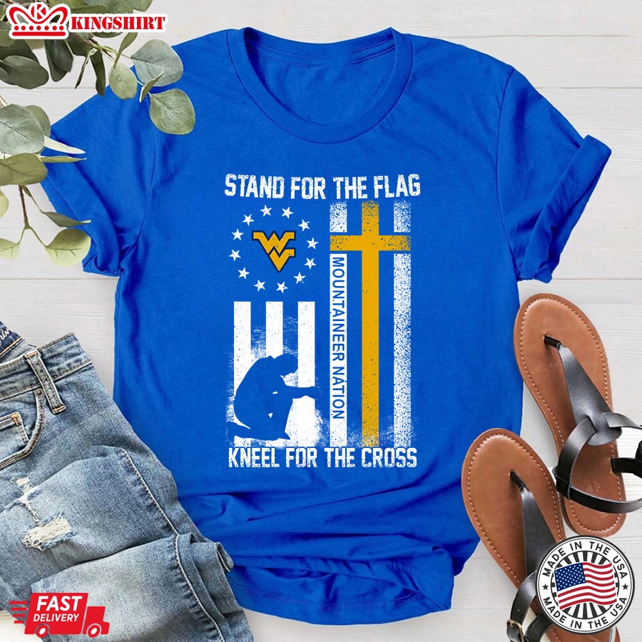 Stand For The Flag Kneel For The Cross Mountaineer Nation Flag T-Shirt