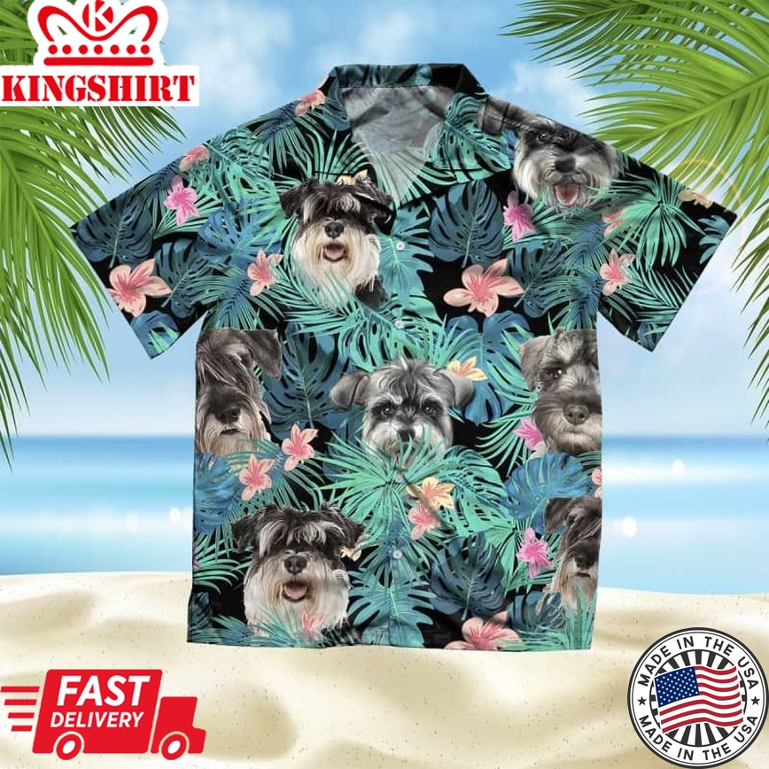 Standard Schnauzer Trendy Hawaiian Shirt, Dog Summer Leaves Trendy Hawaiian Shirt, Unisex Print Aloha Short Sleeve Casual Shirt Summer Gifts