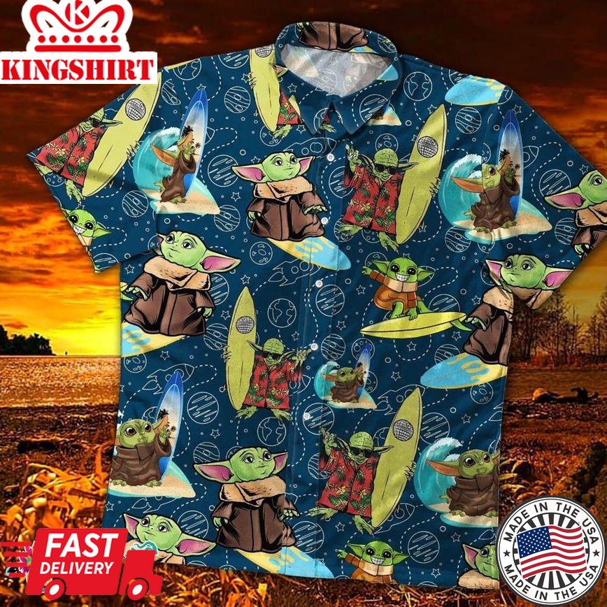 Star Wars Baby Yoda Surfing Summer Holiday Family Aloha Hawaiian Beach Shirt