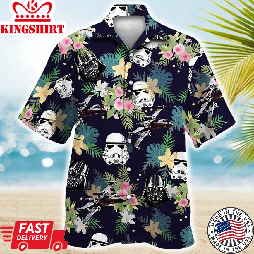 Star Wars Darth Vader Stormtrooper Helmet Tropical Pattern Hawaiian Shirt