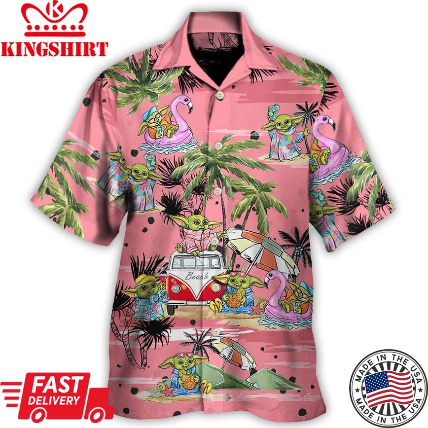 Star Wars Disney Baby Yoda Pink Hawaiian Shirt