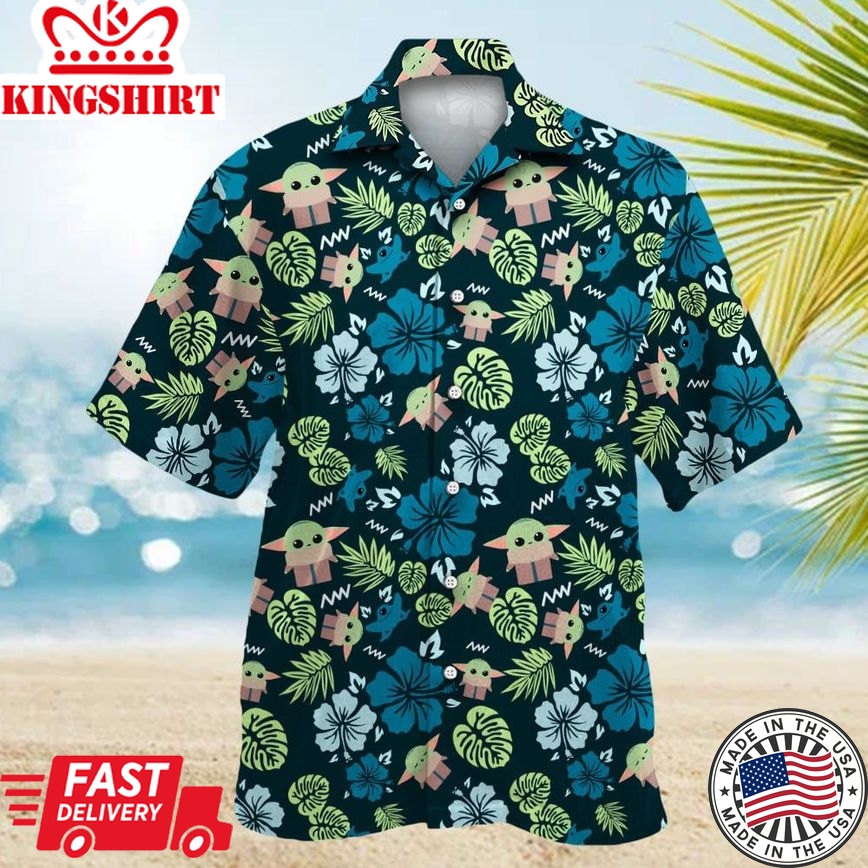 Star Wars Grogu Baby Yoda Tropical Leaves Hawaiian Shirt