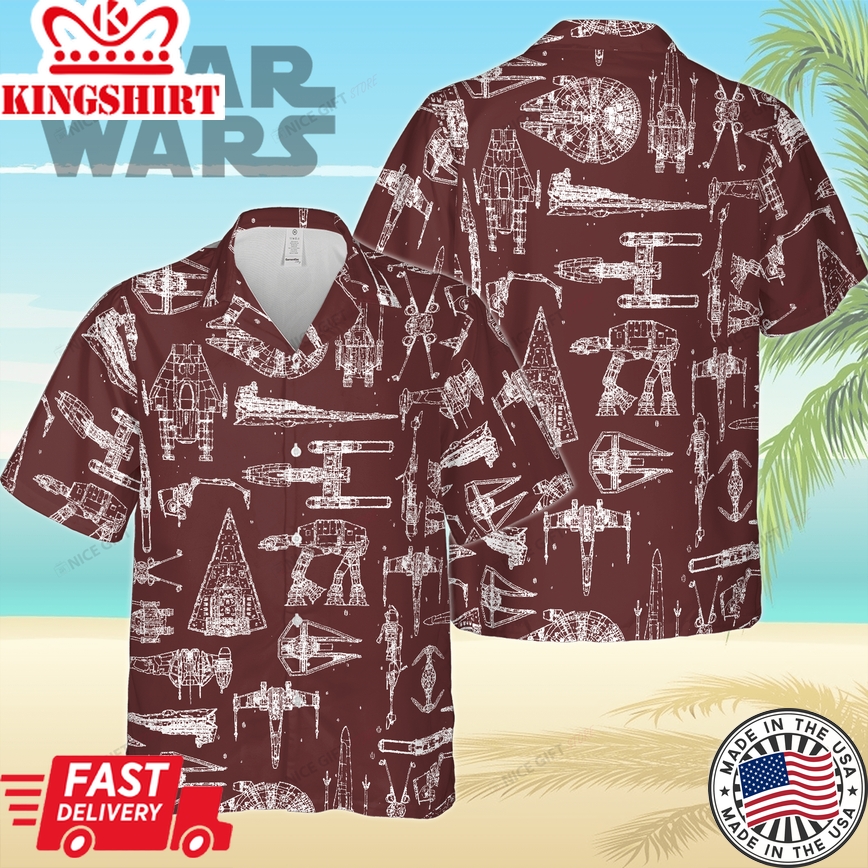 Star Wars Hawaiian Attire Showcasing Space Ships