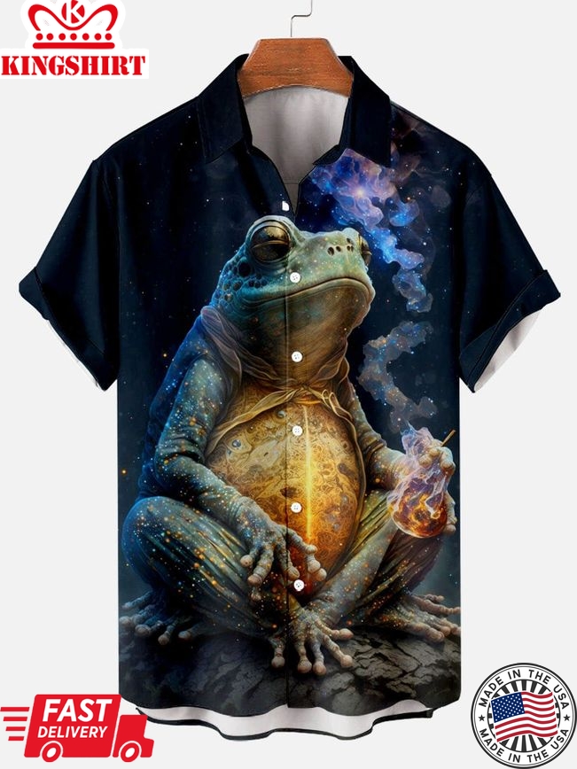 Starry Sad Frog Print Short Sleeve Shirt