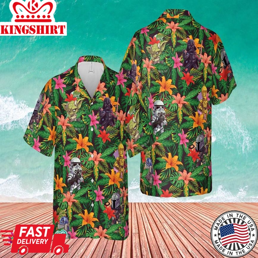 Starwars Hawaiian Shirt Disney Tropical Button Shirt Aloha Vibes Beach Shirt Star Wars Friends Lover Beach Party Tee Disney Aloha Summer Tee