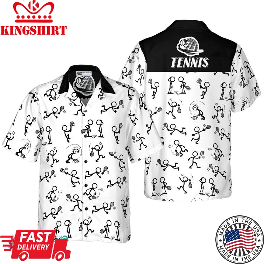 Stick Figures Tennis Black And White Hawaiian Shirt