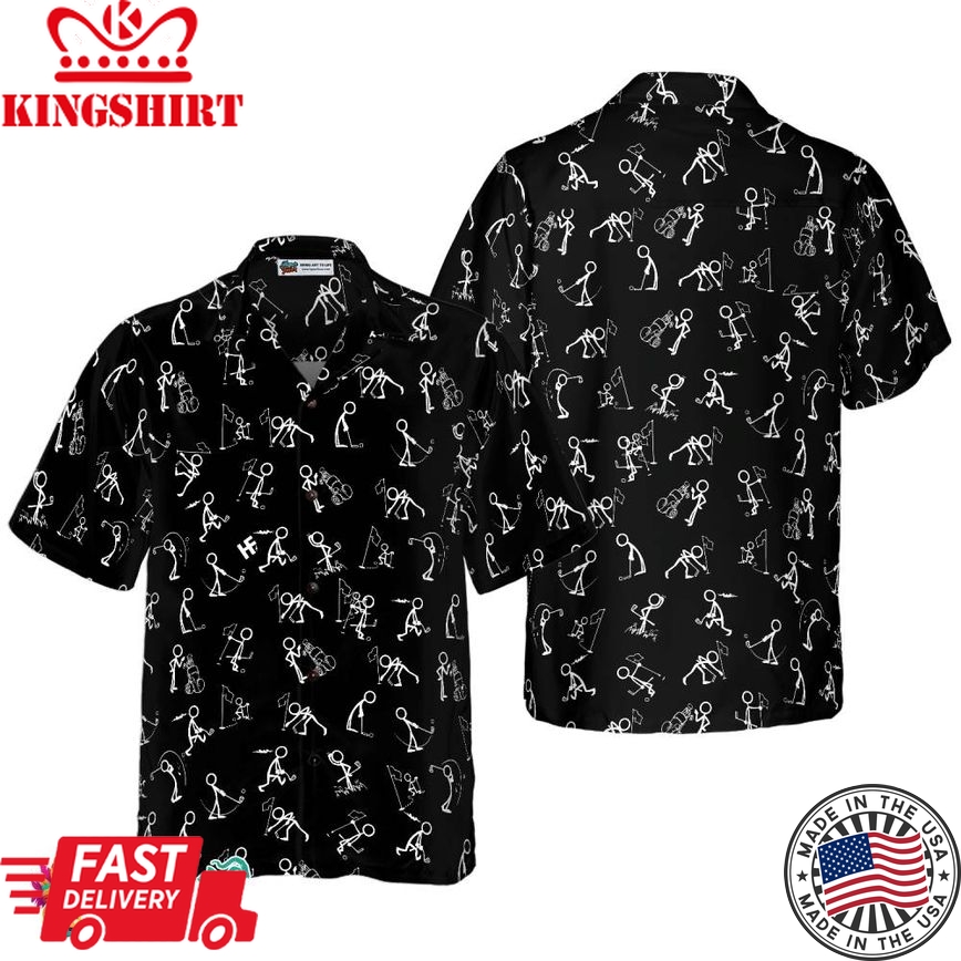 Stickfigures Playing Golf On Black Background Hawaiian Shirt