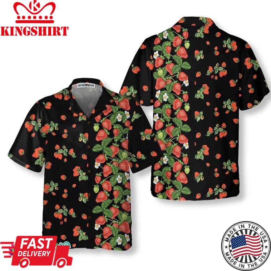 Strawberries Line Hawaiian Shirt, Strawberry Shirt For Men & Women, Strawberry Print Shirt