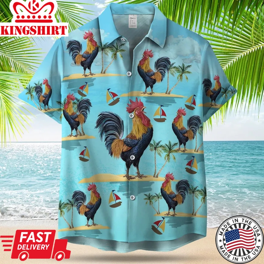 Strong Chicken Seamless Pattern Trendy Hawaiian Shirt, Chicken Lover Trendy Hawaiian Shirt For Summer Gifts