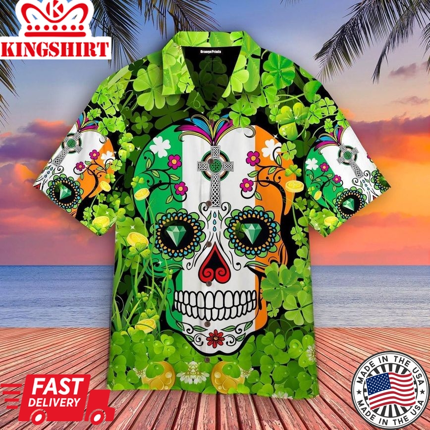 Sugar Skull Saint St Patricks Day Trendy Hawaiian Shirt For