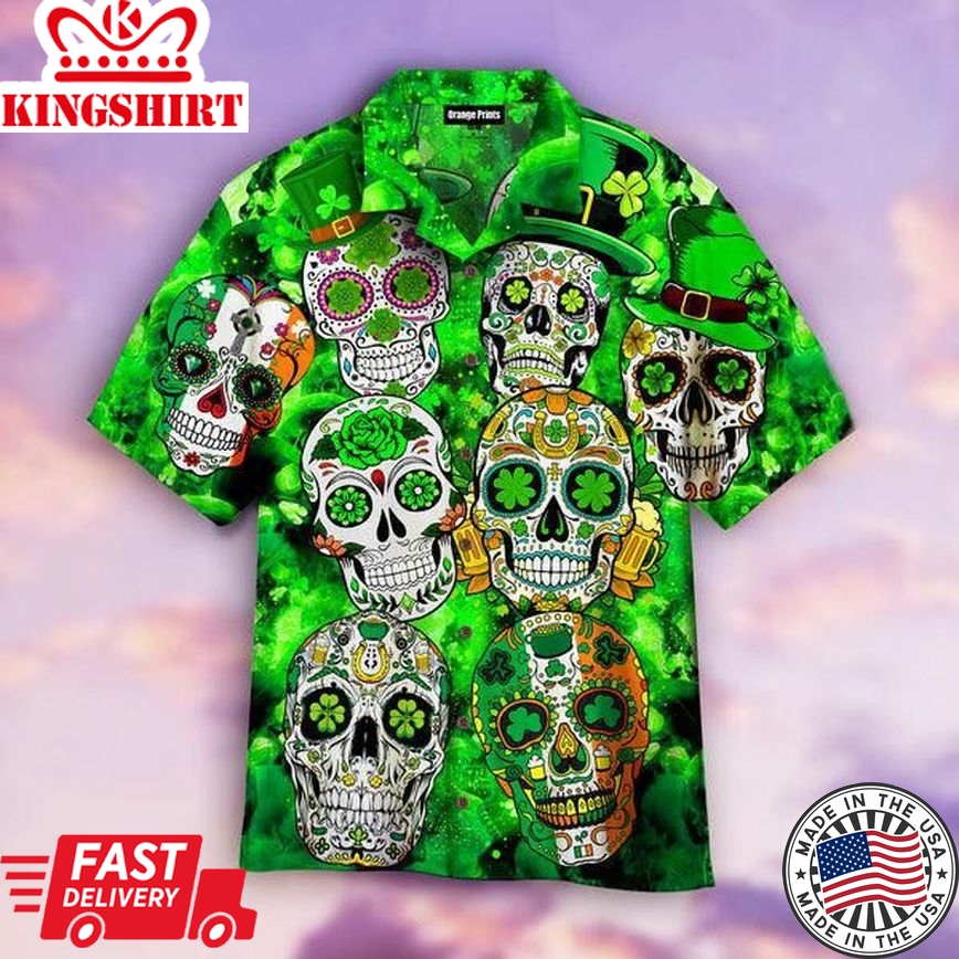 Sugar Skull St Patrick's Day Trendy Hawaiian Shirt For