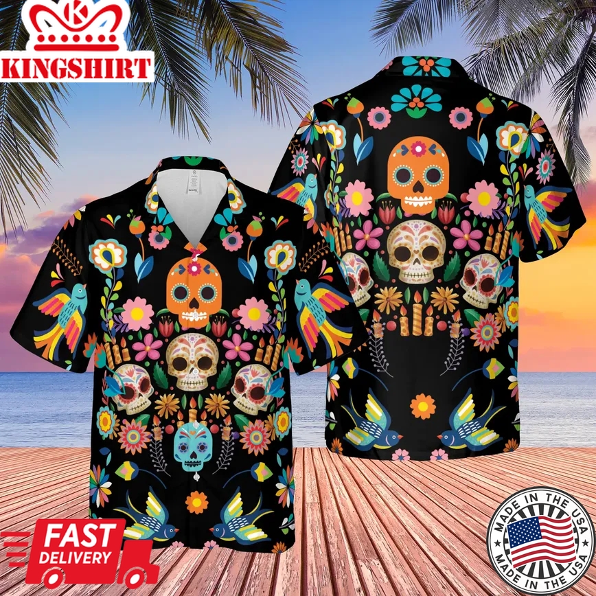 Sugar Skull Trendy Hawaiian Shirt For Aloha Shirt