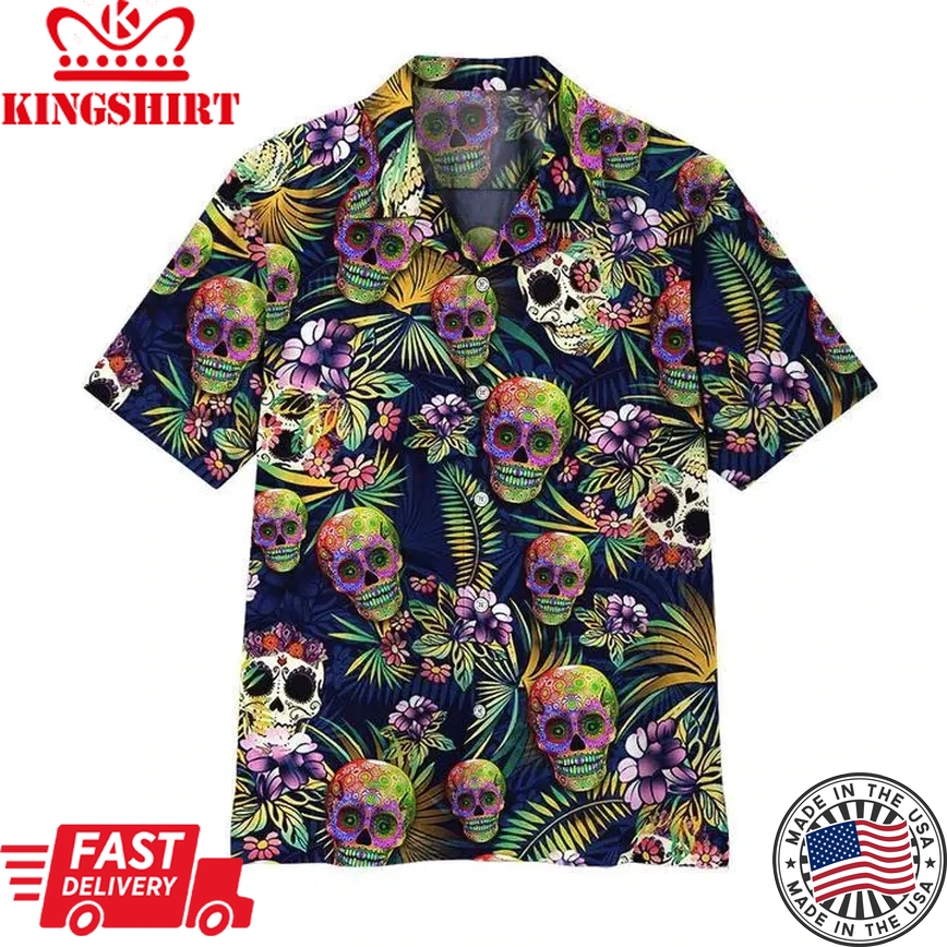 Sugar Skull Trendy Hawaiian Shirts For Men & For Women, Skull Trendy Hawaiian Shirt For Skull Lovers