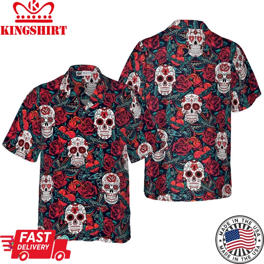 Sugar Skulls And Roses Hawaiian Shirt