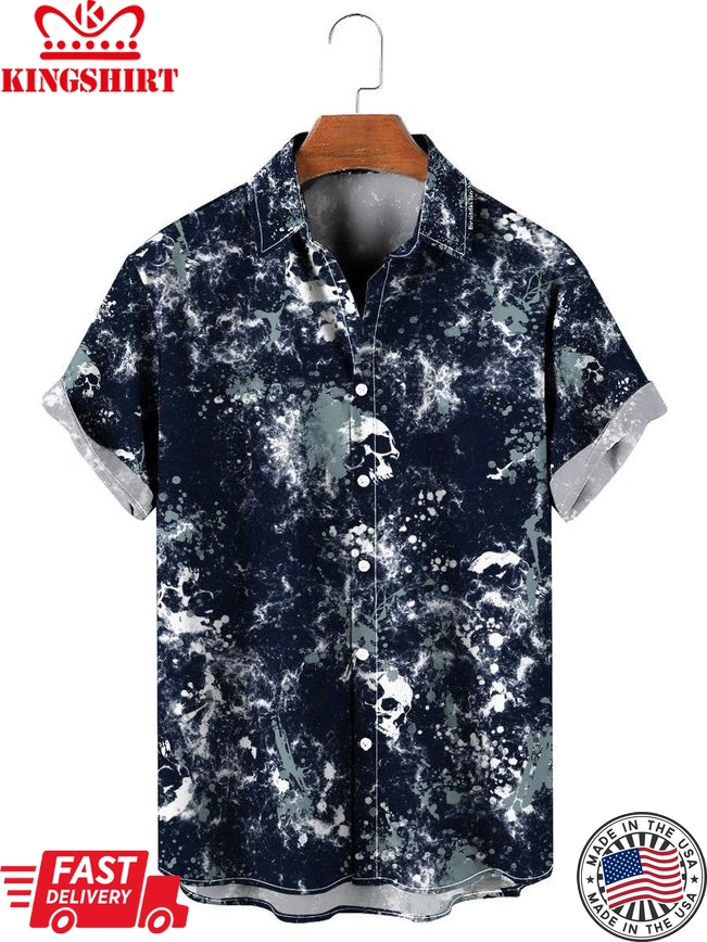 Summer Casual Skull Print Short Sleeve Hawaiian Shirt