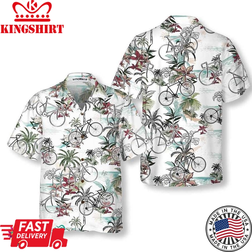 Summer Cycling Pattern Hawaiian Shirt, Tropical Bicycle Shirt, Best Gift For Bikers