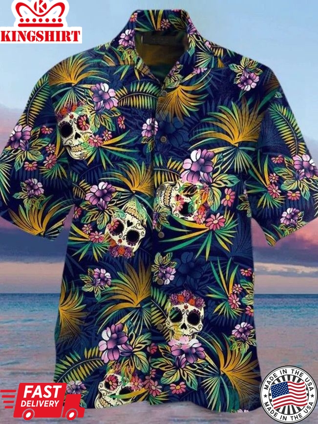 Summer Holiday Beach Skull Floral Printed Shirt