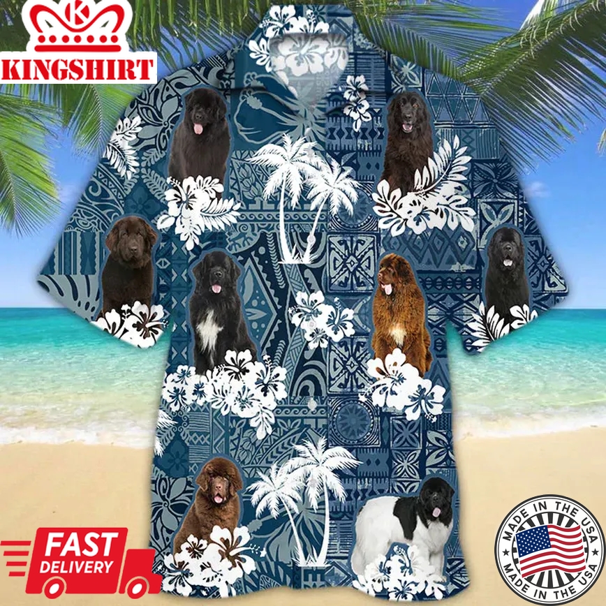 Summer Newfoundland Trendy Hawaiian Shirt, Flower Dog Short Sleeve Hawaiian Aloha Shirt For Men, Women, Gift For Summer