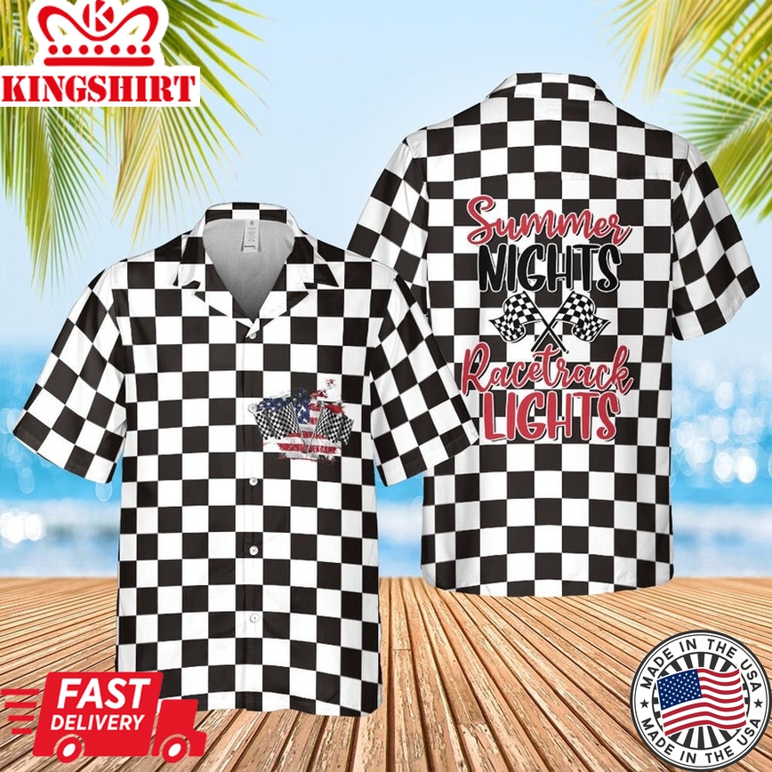 Summer Nights And Race Track Lights Trendy Hawaiian Shirt, Race Track Shirt