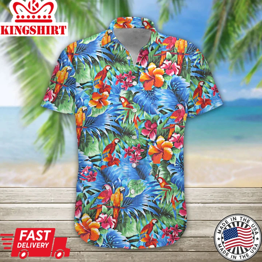 Summer Parrot Trendy Hawaiian Shirt, Mens Hawaiian Aloha Beach Shirt, Trendy Hawaiian Shirts For Men