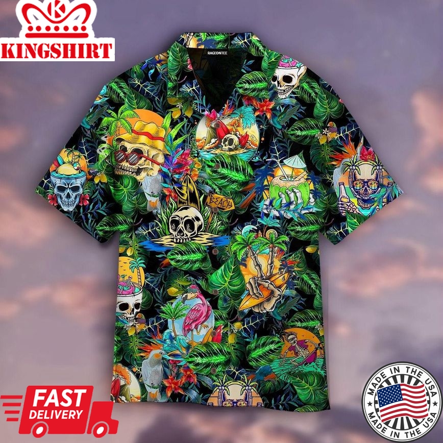 Summer Skeleton Skull Beach Party Halloween Trendy Hawaiian Shirt For