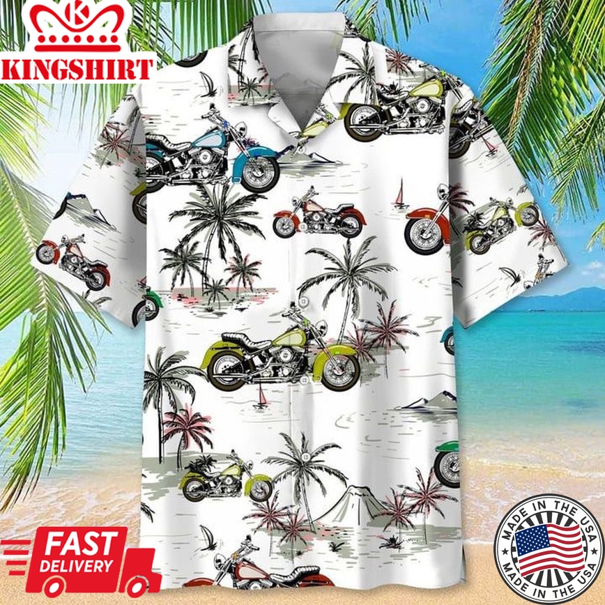 Summer Vibes: Motocross Green Tropical Trendy Hawaiian Shirt for Men's Beach Attire