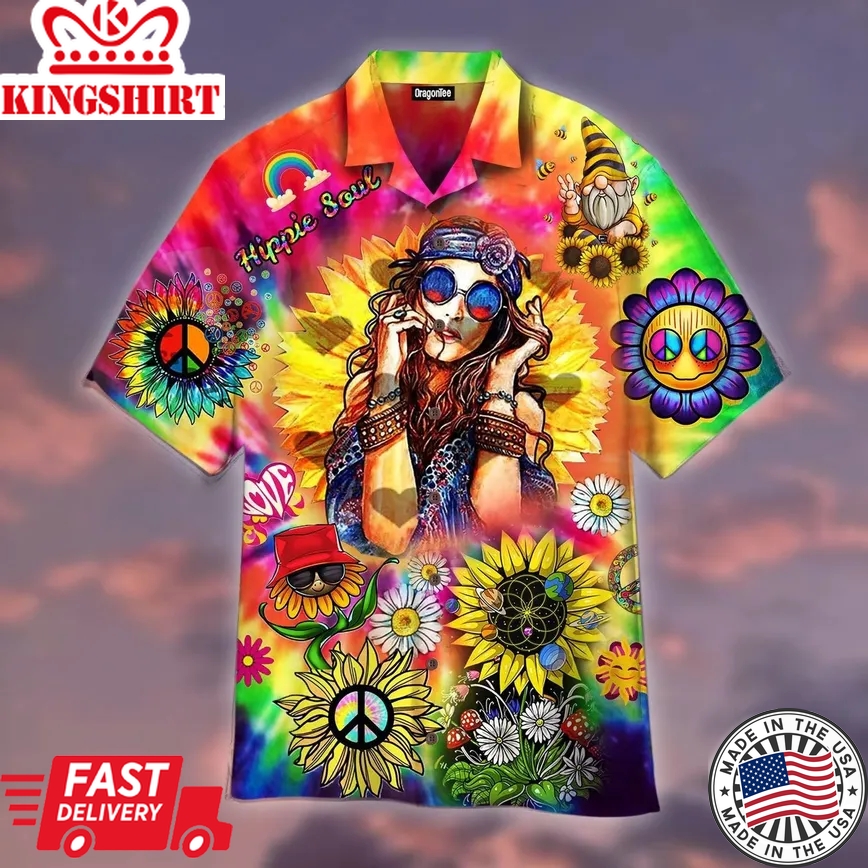 Sunflower Colorful Hippie Trendy Hawaiian Shirt