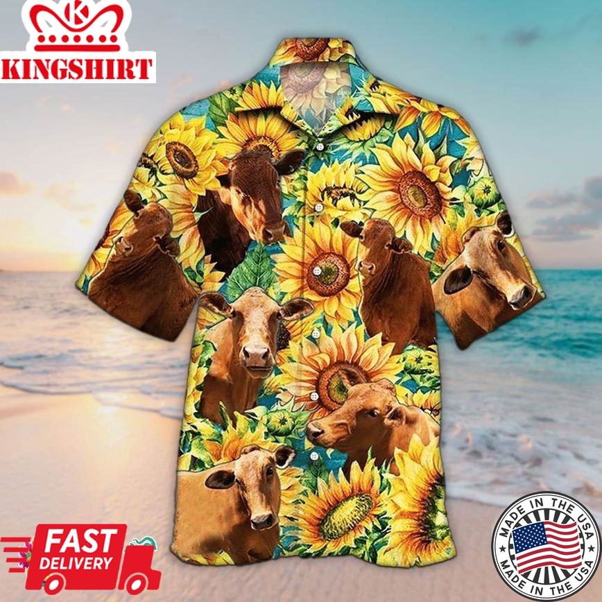 Sunflower Hawaiian Shirt Sunflower With Cow Aloha Shirt, Aloha Hawaiian Shirts