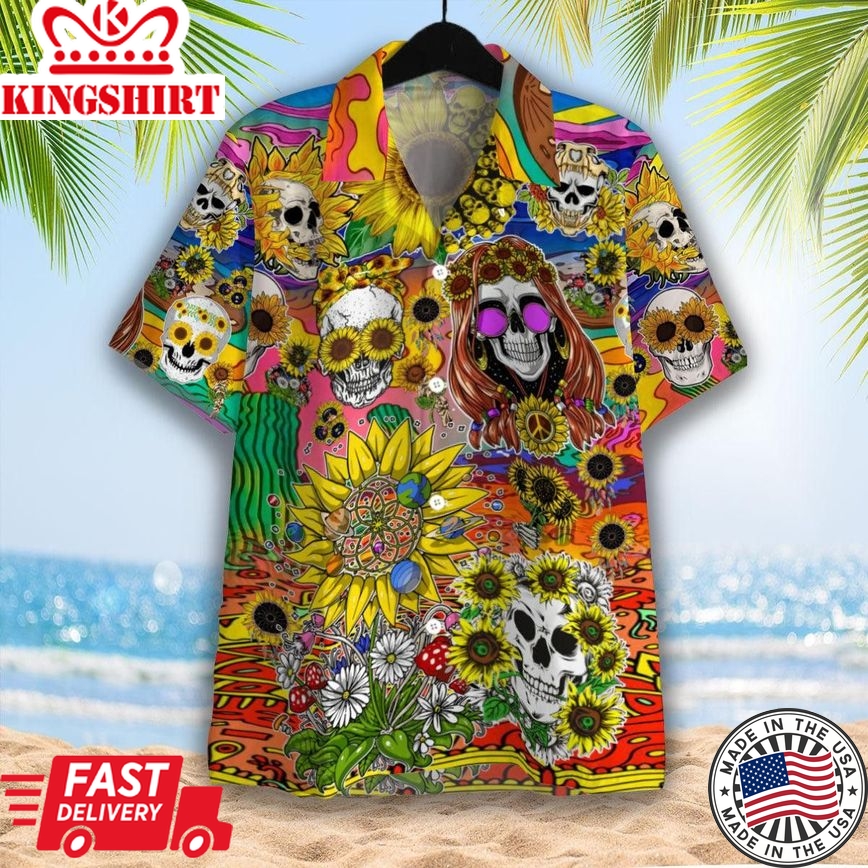 Sunflower Skull Hippie Trendy Hawaiian Shirt