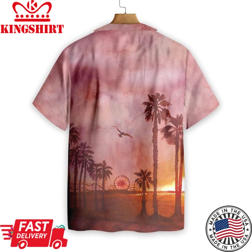 Sunset Santa Monica Pier Canvas Hawaiian Shirt