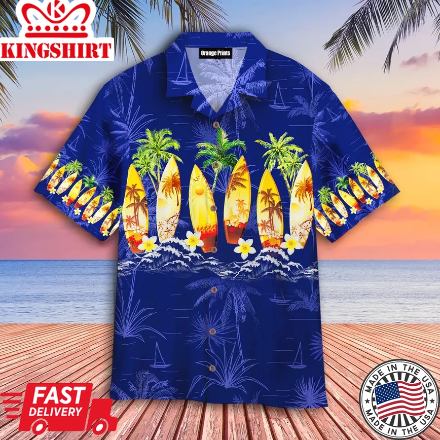 Surfboard Blue Trendy Hawaiian Shirt For