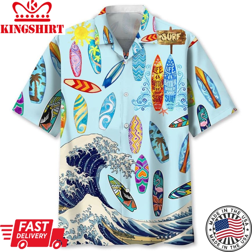 Surfing Blue Lovers Trendy Hawaiian Shirt