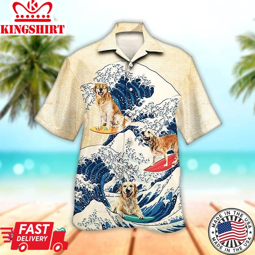 Surfing Golden Retriever Hawaiian Shirt For Men And Women, Aloha Hawaiian Shirts