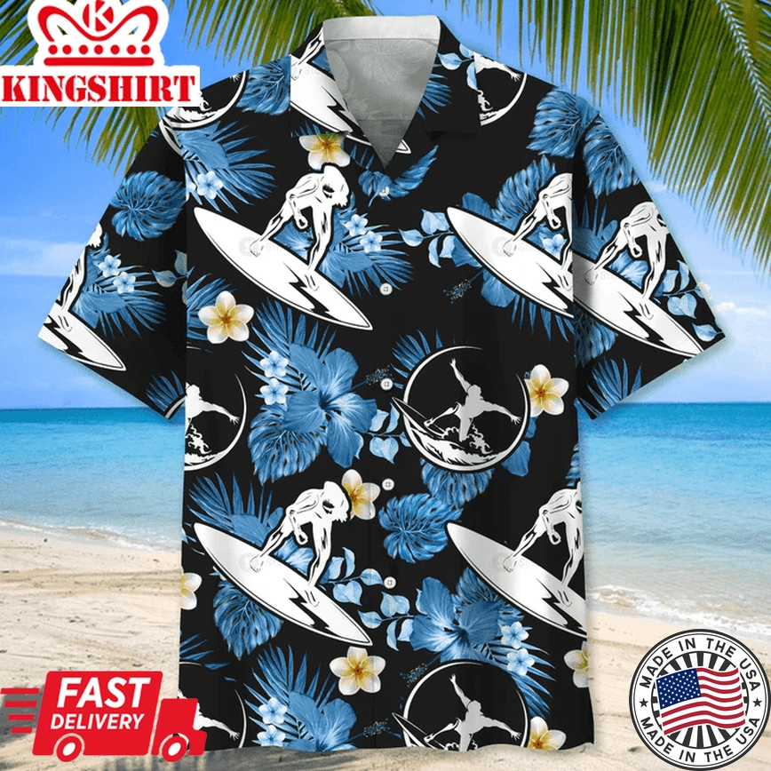 Surfing Nature Trendy Hawaiian Shirt, Short Sleeve Summer Vacation Beach Shirts For Men