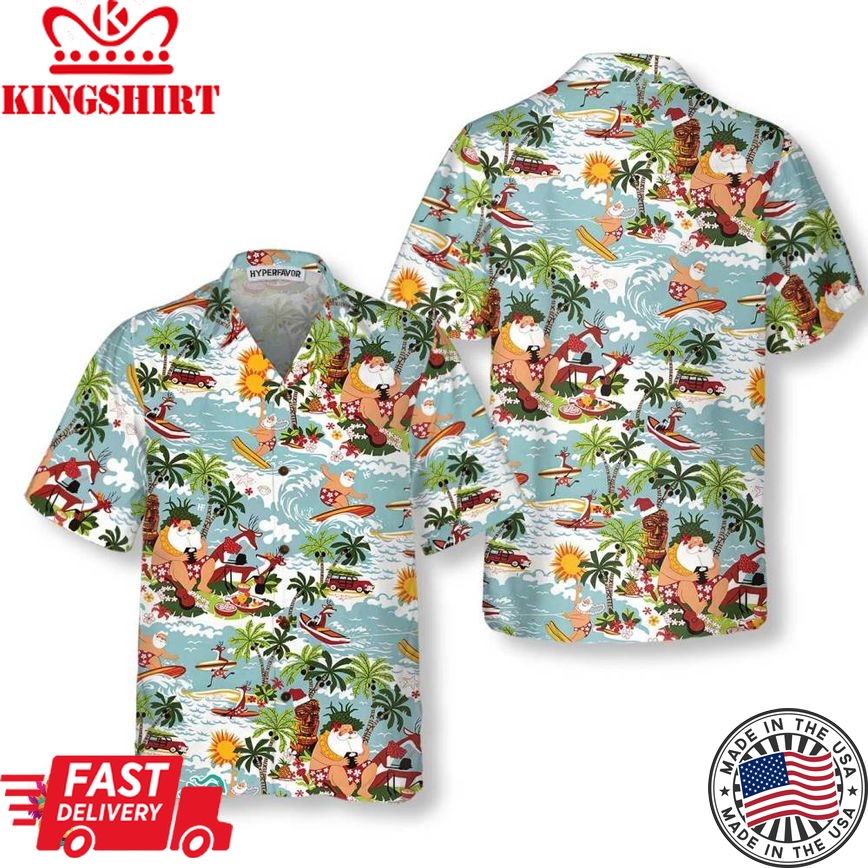 Surfing Santa Christmas Hawaiian Shirt, Funny Santa Claus Shirt, Best Gift For Christmas