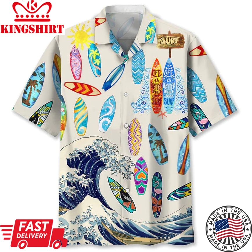 Surfing White Lovers Trendy Hawaiian Shirt, Men's Unisex Summer Beach Casual Short Sleeve Summer Vacation Beach Shirts