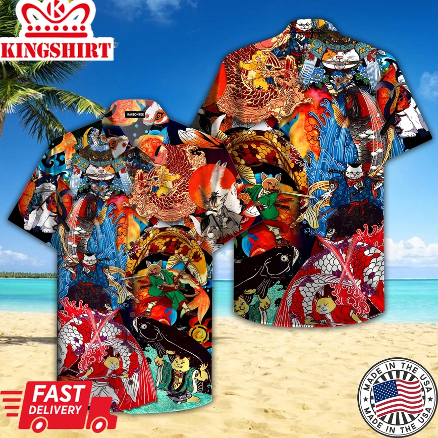 Sushi Master Cats And Koi Fish Trendy Hawaiian Shirt