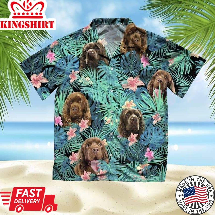 Sussex Spaniel Trendy Hawaiian Shirt, Dog Summer Leaves Trendy Hawaiian Shirt, Unisex Print Aloha Short Sleeve Casual Shirt Summer Gifts