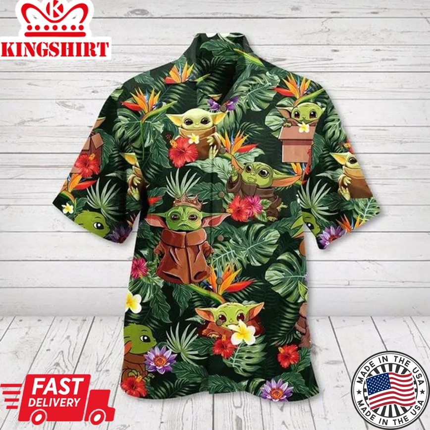 Sw Hawaii Shirt Baby Yoda Grogu Cute Tropical Pattern Green Trendy Hawaiian Shirt Aloha Shirt 2022