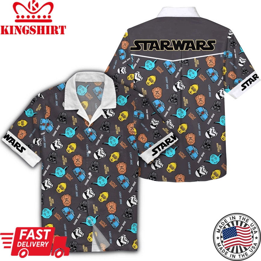 Sw Hawaii Shirt Darth Vader Chewbacca Yoda Heads Pattern Black Hawaiian Aloha Shirt 2022