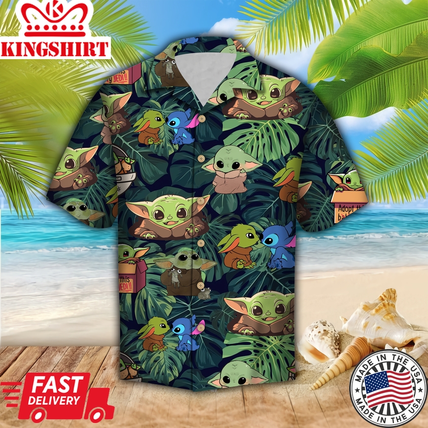 Sw Hawaiian Shirt Baby Yoda Grogu Stitch Cute Green Hawaii Aloha Shirt