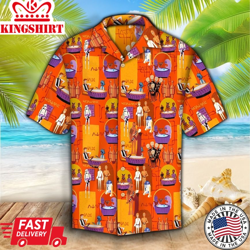 Sw Hawaiian Shirt Sw Characters Animation Pattern Orange Hawaii Aloha Shirt