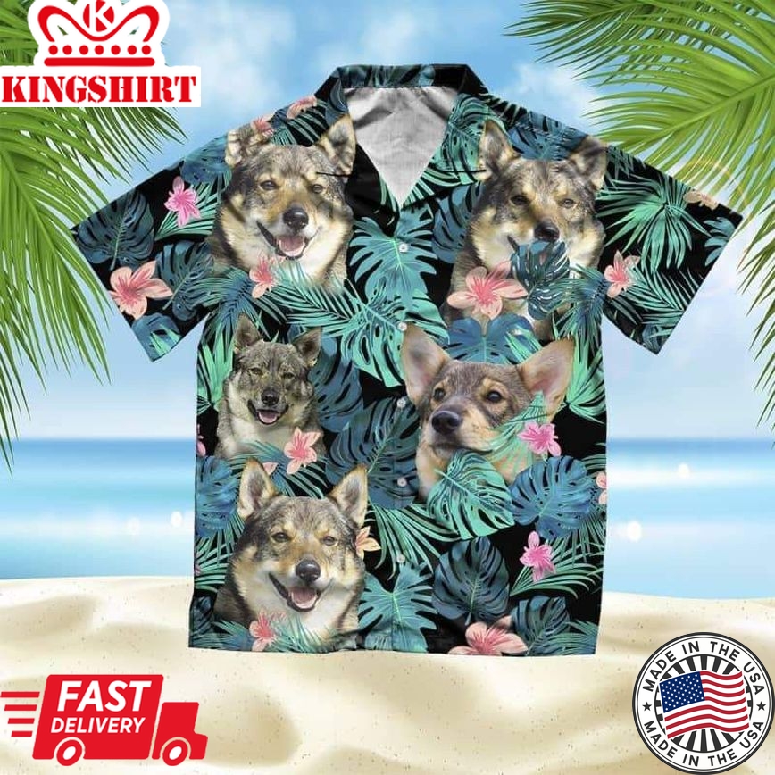 Swedish Vallhund Trendy Hawaiian Shirt, Dog Summer Leaves Trendy Hawaiian Shirt, Unisex Print Aloha Short Sleeve Casual Shirt Summer Gifts