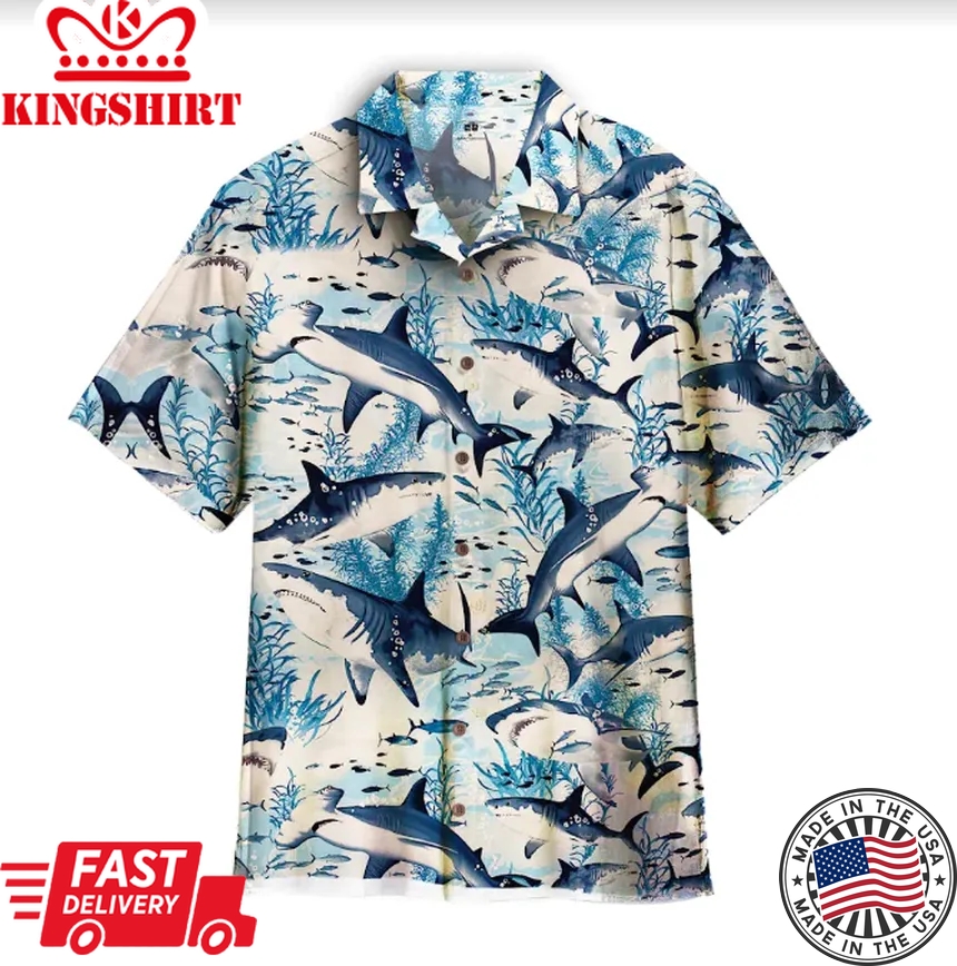 Swimming Shark Trendy Hawaiian Shirt