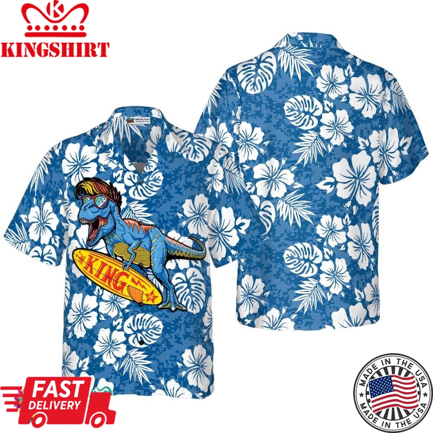 T-Rex Catch The Waves Dinosaur Hawaiian Shirt