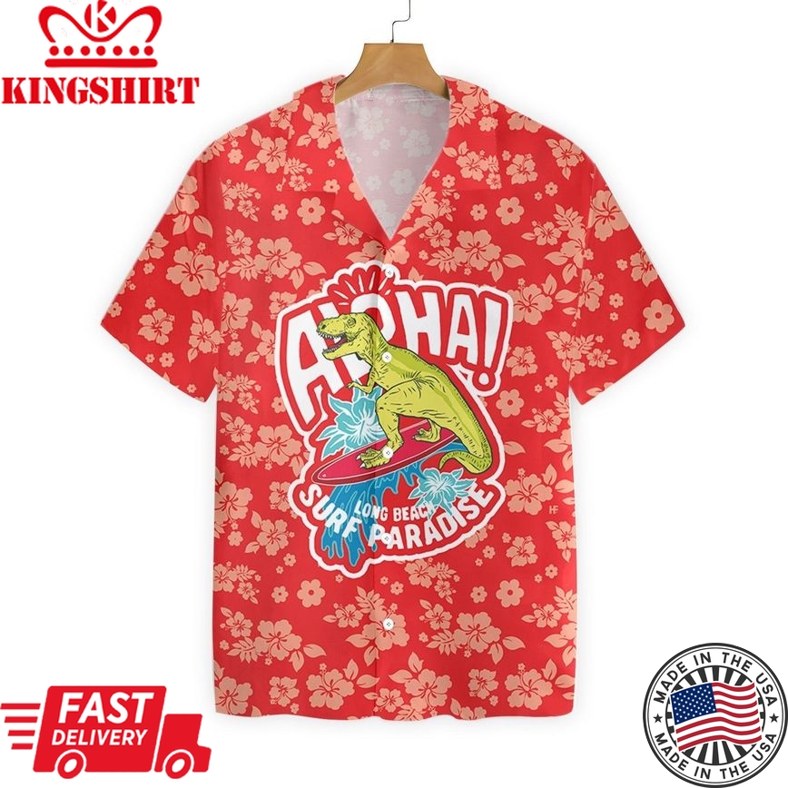 T-Rex Dinosaur Beach Hawaii Shirt Aloha Surfing T-Rex Hawaiian Shirt