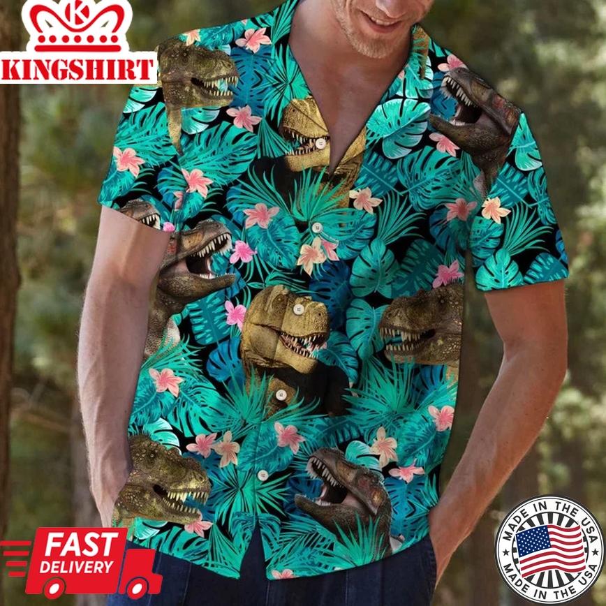 T-Rex Tropical Trendy Hawaiian Shirt, Summer Gift For Men And Women