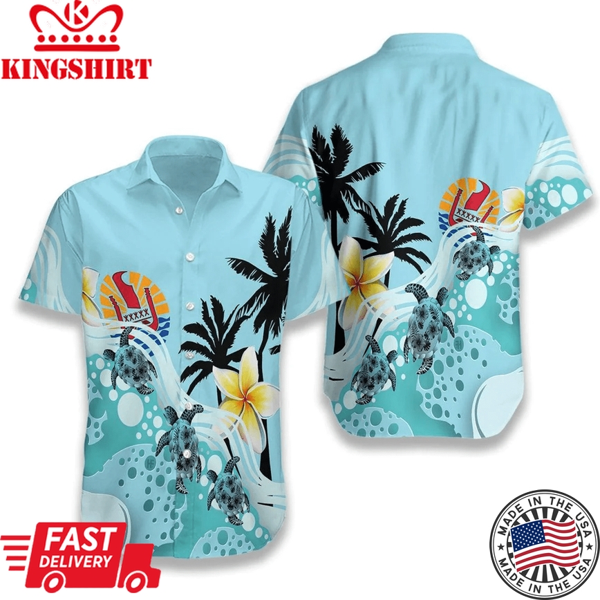 Tahiti Blue Turtle Hibiscus Trendy Hawaiian Shirt