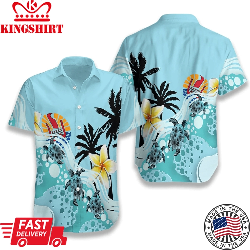 Tahiti Blue Turtle Hibiscus Trendy Hawaiian Shirt, Turtle Lover Trendy Hawaiian Shirt For