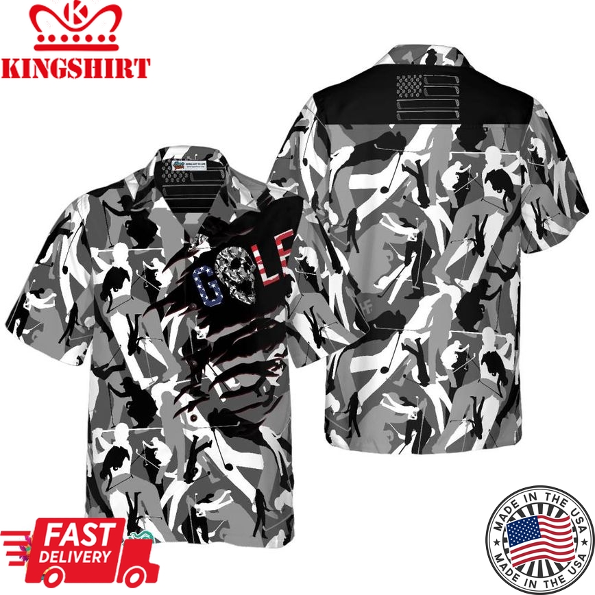 Tattered Bnw Camouflage Golf Hawaiian Shirt